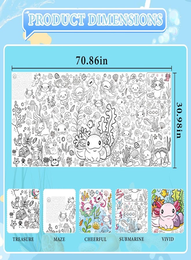 TAKEALOOKO Axolotl Giant Kids Coloring Poster - 35.5 x 72 inches Pink Cute Salamander Tablecloth Coloring Activity for Kids Birthday Party Games, Large Undersea World Poster for Classroom Party Decor - Image 4